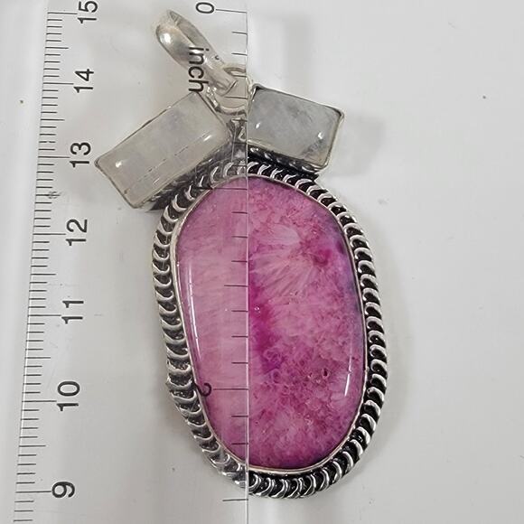 Ruby Zoisite Pendant – With Moonstone Accent + 20" Sterling Silver Chain - Picture 2 of 10